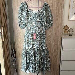 Ivy City Co Floral Midi Dress - Blue/Green NWT